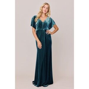 Revelry Gwen Velvet Dress Desert Blue 617 Sz 8 Bridesmaid Formal Gown Wedding